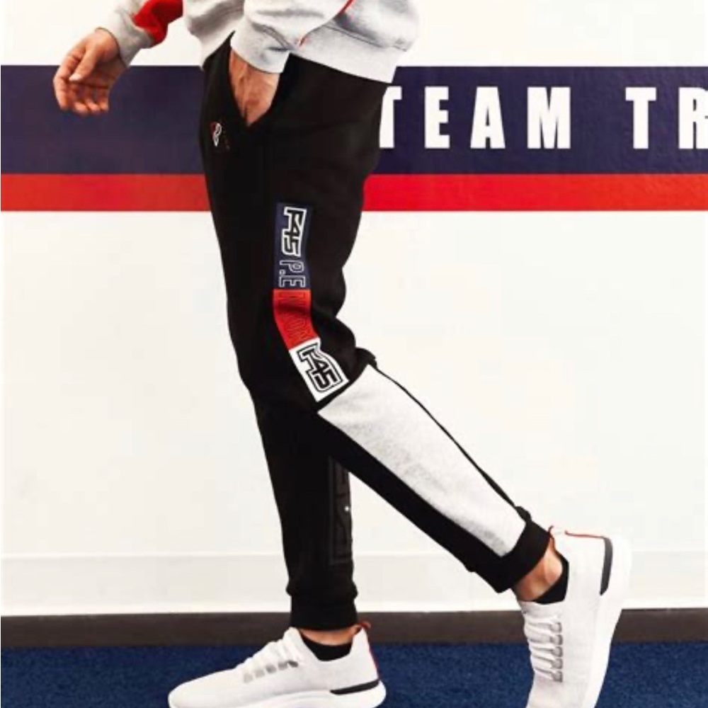P.E Nation F45 Men’s Black Sweatpants with White & Red Panel